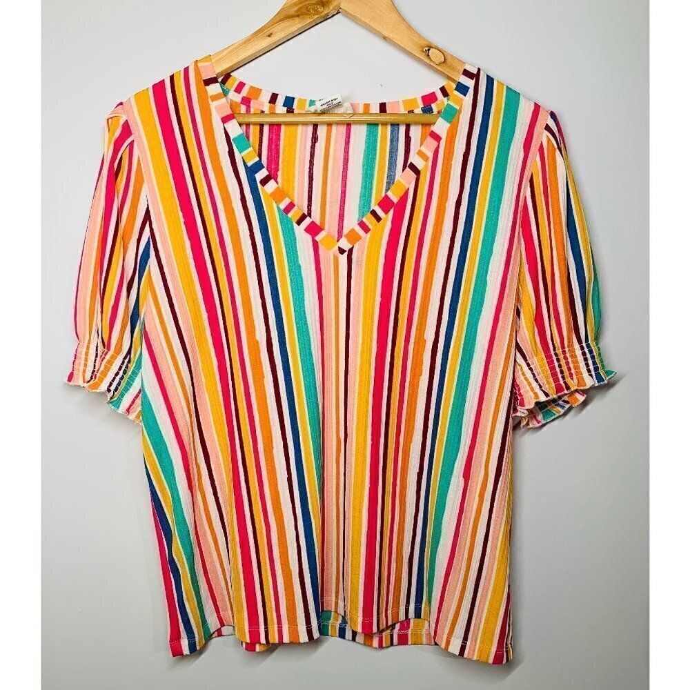 For The Republic V Neckline Multi-Stripe Blouse M
